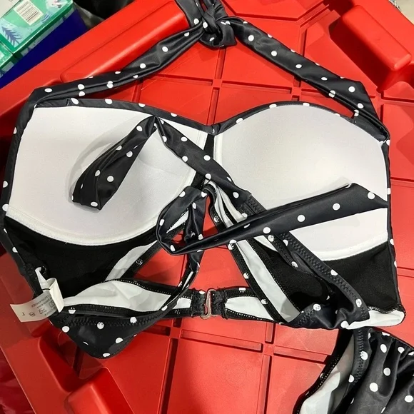 NWT blackish blue-ish 2 piece bikini set polka dot L large TEMPT ME - Picture 6 of 12